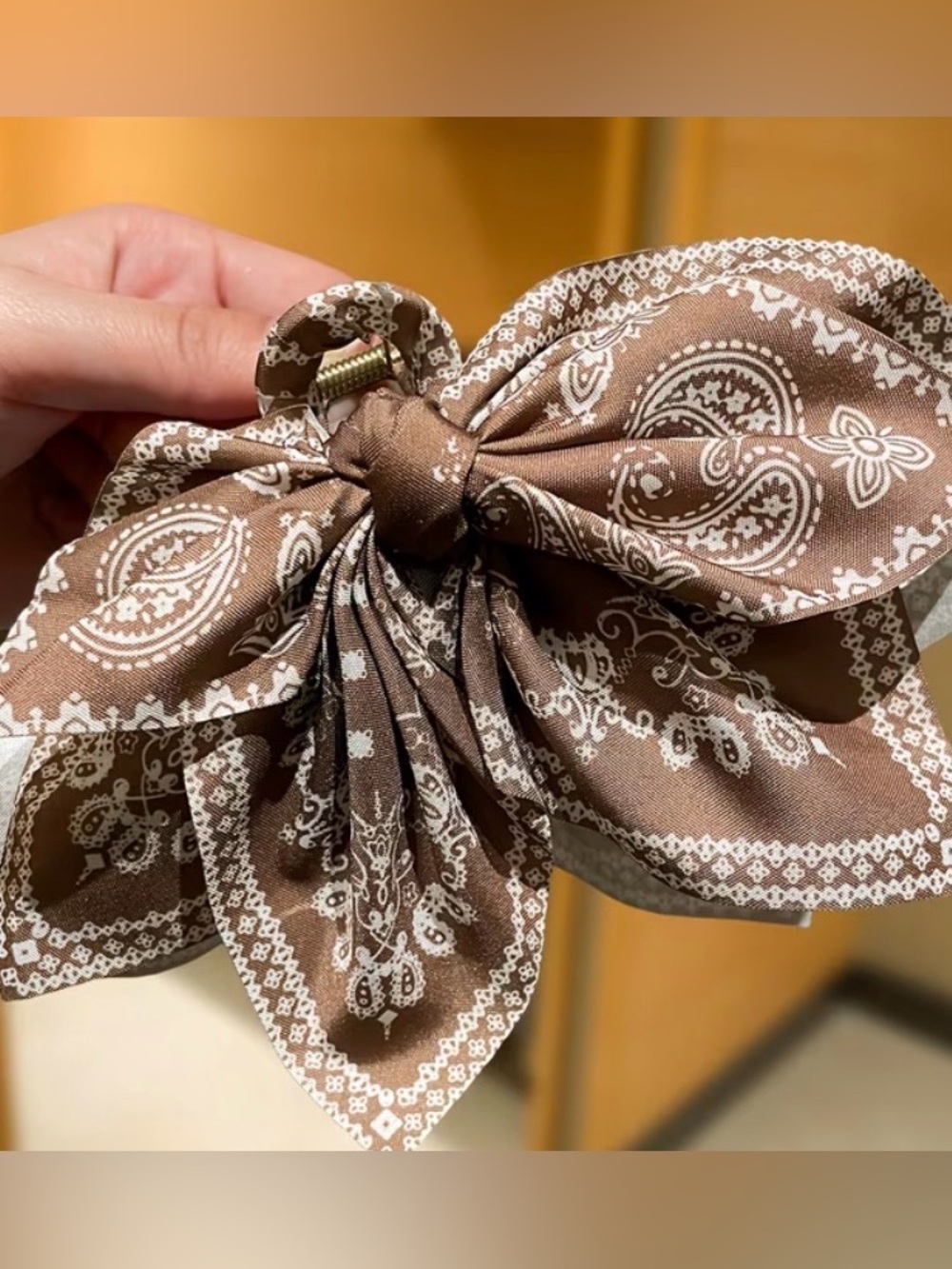 Brown Paisley Bow Hair Clip